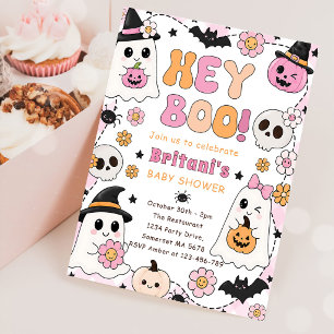 Hey Boo babyshower roze Kaart