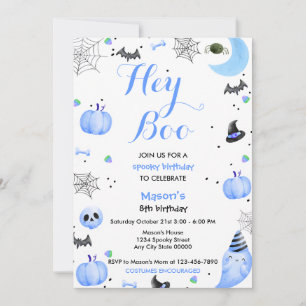 Hey Boo Blue Ghost Halloween Birthday Kaart