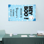 Hey Boo Blue Halloween Ghost Verjaardagsfeest Spandoek (Beurs)