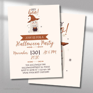 Hey Boo Fijne Halloween Geest Met Hoed Feest Kaart