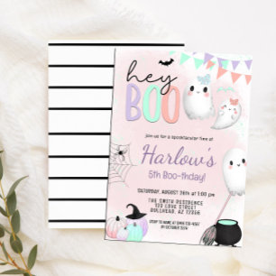 Hey Boo Ghost Pastel Halloween Verjaardag Kaart