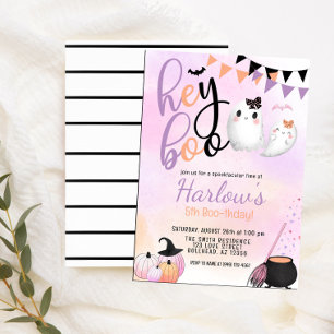Hey Boo Ghost Pastel Halloween Verjaardag Kaart