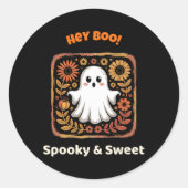 Hey Boo Ghost Retro Halloween Spooky Schattige Okt Ronde Sticker (Voorkant)