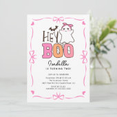 Hey Boo Ghost Verjaardagsfeestje Kaart (Staand voorkant)