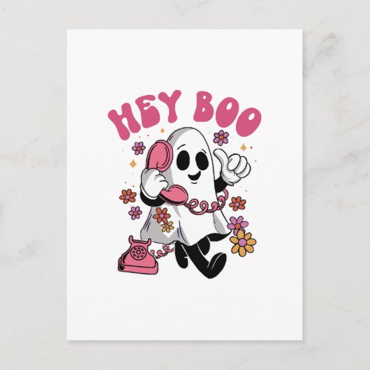 Hey Boo - Groovy Ghost Halloween Briefkaart (Voorkant)