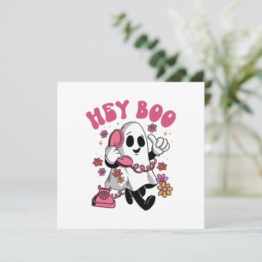Hey Boo - Groovy Ghost Halloween Kaart (Staand voorkant)