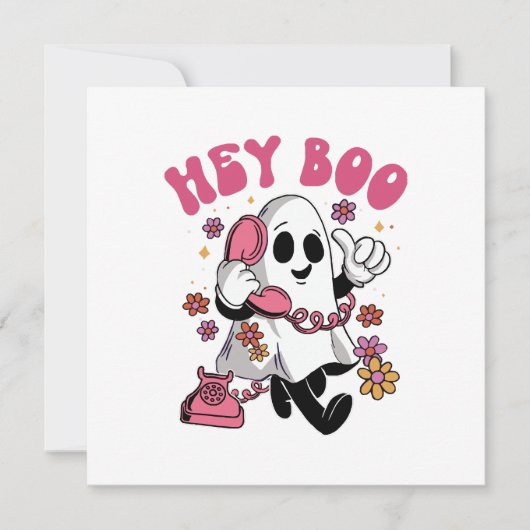 Hey Boo - Groovy Ghost Halloween Kaart (Voorkant)