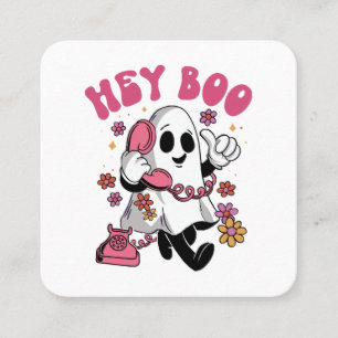 Hey Boo - Groovy Ghost Halloween Vierkante Visitekaartje