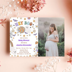 Hey Boo Groovy Halloween Baby shower Foto Kaart
