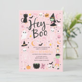 Hey Boo Halloween 1e verjaardag uitnodiging (Staand voorkant)
