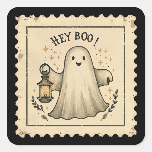Hey Boo Halloween Ghost Lantern Vierkante Sticker (Voorkant)