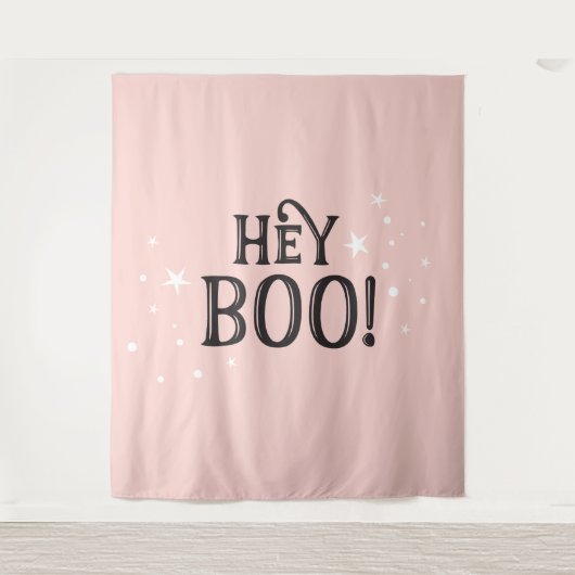 Hey Boo! Halloween pink Backdrop party banner  Wandkleed (Voorkant)