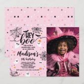 Hey Boo, Invitation d'Halloween rose avec photo (Devant / Derrière)