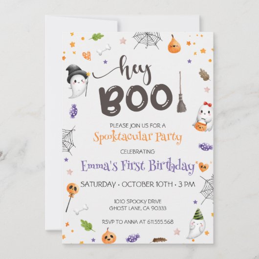 Hey Boo Leuke Ghost Halloween Verjaardag Uitnodigi Kaart (Voorkant)