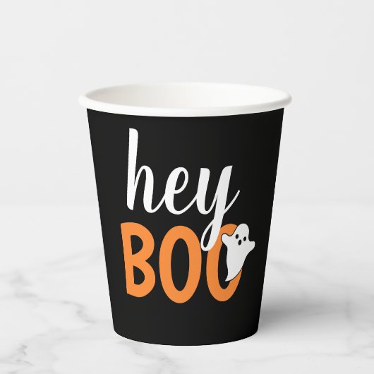 Hey Boo Oranje Black Funny Halloween Ghost Papieren Bekers (Voorkant)