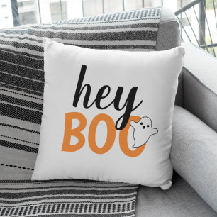Hey Boo Oranje White Funny Halloween Ghost Kussen