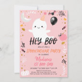 Hey Boo Pink Ghost Halloween Birthday Kaart (Voorkant)