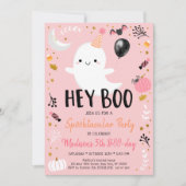Hey Boo Pink Ghost Halloween Birthday Kaart (Voorkant)