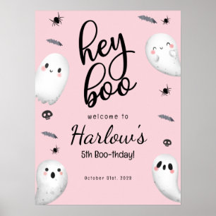 Hey Boo Pink Ghost Halloween Verjaardag Welkom Poster