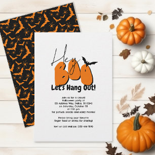 Hey Boo Retro Bats Spiders Casual Halloween Party Kaart