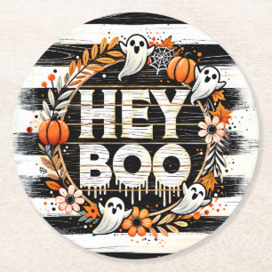 Hey Boo Schattige Ghost Thema Halloween Party Favo Ronde Kartonnen Onderzetter