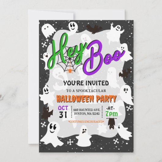 Hey Boo Schattige Spooky Ghost Halloween Party Kaart (Voorkant)