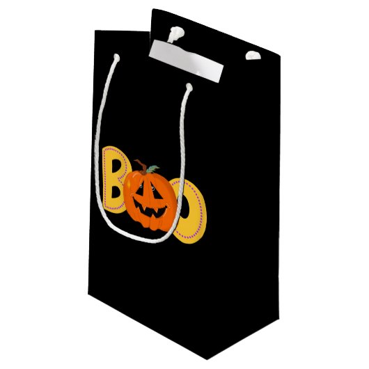 Hey Boo Schattigee Pompoen Typografie Tekenkunst Klein Cadeauzakje (Achterkant Gekanteld)