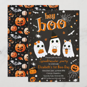 Hey Boo Spooktacular Halloween 1e Verjaardagsfeest Kaart