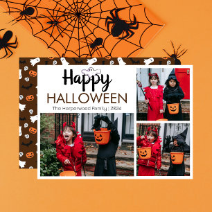 Hey Boo Spooky Halloween Familie 3 Foto Feestdagenkaart