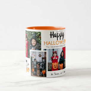 Hey Boo Spooky Halloween Familie Fotocollage Tweekleurige Koffiemok
