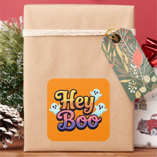 Hey Boo Vierkante Sticker (Feestdagen)