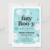 Hey Boo-y Blue Boy Ghost Baby shower Kaart (Voorkant)