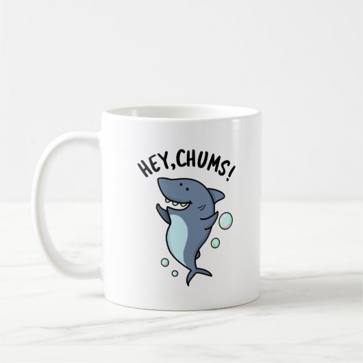 Hey Chums Funny Toothy Shark Pun Koffiemok (Links)
