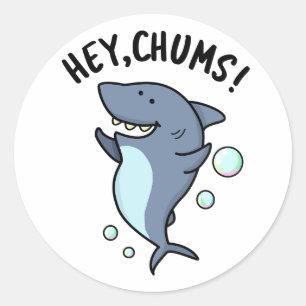 Hey Chums Funny Toothy Shark Pun Ronde Sticker