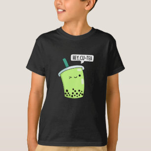 Hey Cu-Tea Funny Boba Tea Pun Dark BG T-shirt