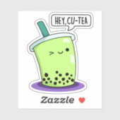Hey Cu-Tea Funny Boba Tea Pun Sticker (Vel)