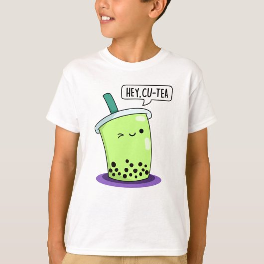 Hey Cu-Tea Funny Boba Tea Pun T-shirt (Voorkant)