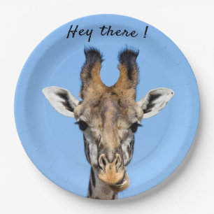 Hey daar grappige foto van de Giraffe met tekst Papieren Bordje