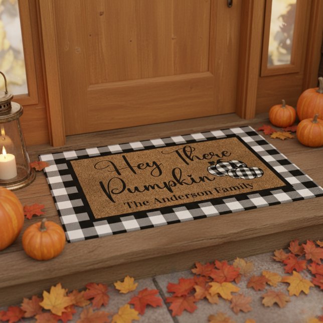 Hey Daar Pumpkin Custom Family Autumn Deurmat (Hey There Pumpkin Custom Family Autumn Doormat.  Just add your name(s) or family name!)