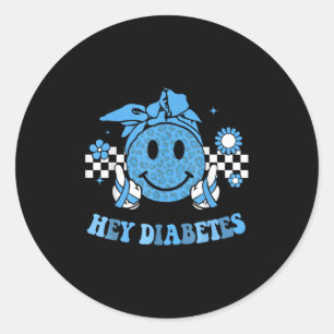 Hey Diabetes Awareness Retro Leopard Smil Ronde Sticker