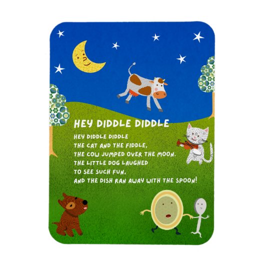 Hey Diddle Diddle Nursery Rhyme Magnet (Vertical)