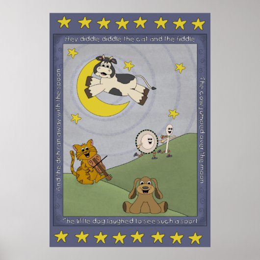 Hey Diddle Diddle Rijmpje Nursery Poster (Voorkant)