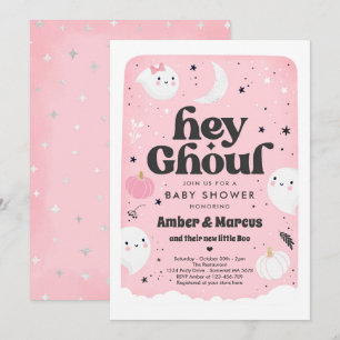 Hey Ghoul Pink Girl Ghost Baby shower Uitnodiging
