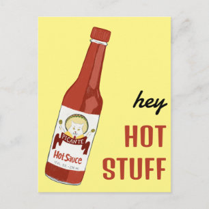 HEY HOT STUFF Spicy Hot Sauce Cat Maracas Love Briefkaart