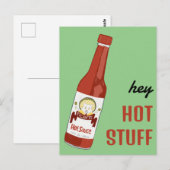 HEY HOT STUFF Spicy Hot Sauce Cat Maracas Love Briefkaart (Voorkant / Achterkant)