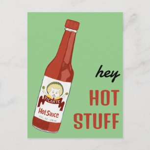 HEY HOT STUFF Spicy Hot Sauce Cat Maracas Love Briefkaart