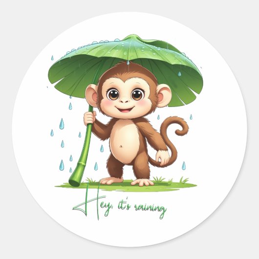 Hey' It's Raining Ronde Sticker (Voorkant)