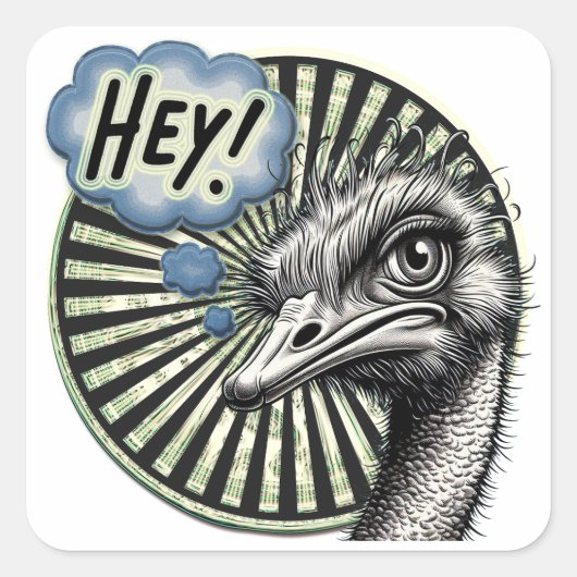Hey Ostrich Bubble Thought Sticker (Voorkant)