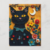 Hey There Black Cat Folk Art Carte Postale (Devant)