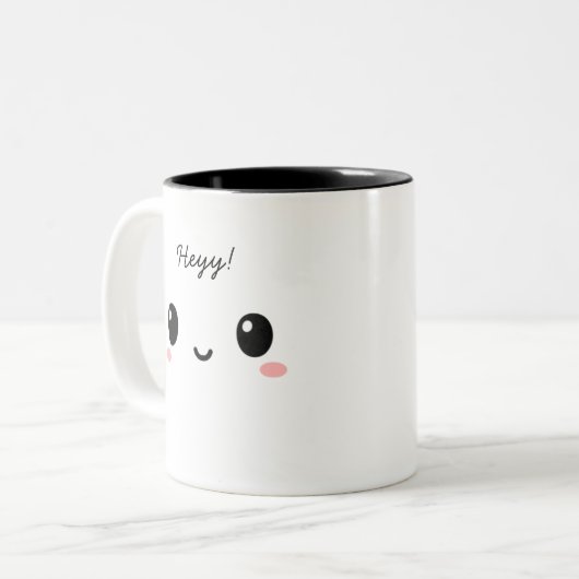 “Heyy!” Cute Face Two-Tone Cofee Mug (Devant gauche)